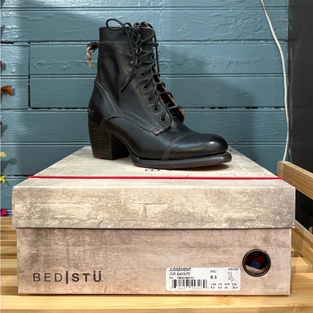 BED|STU Black Ankle Boots with Lace-Up Design - Picture 3 of 8
